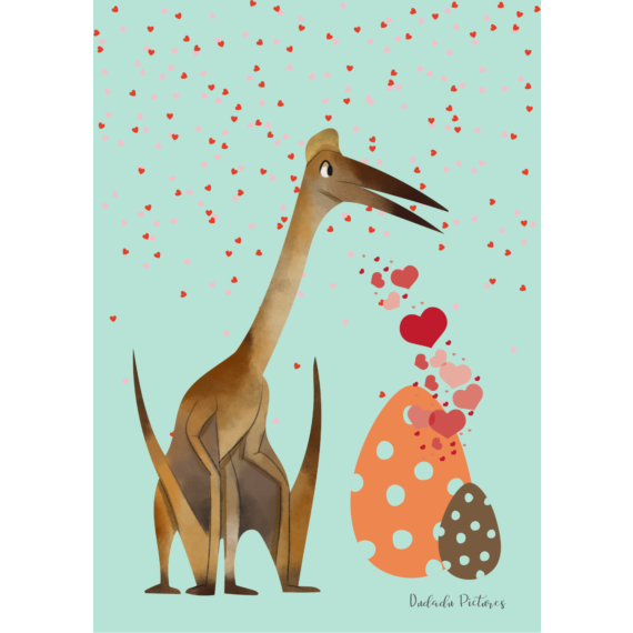 børneplakat med dinosaurus og hjerter
