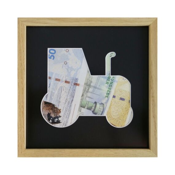 kreativ pengegave i ramme med traktor motiv