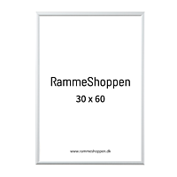 Hvid aluramme, blank, smal, 30 x 60 cm, Type 9006