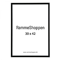 Sort aluramme, blank, smal, 30 x 42 cm, A3, Type 9017